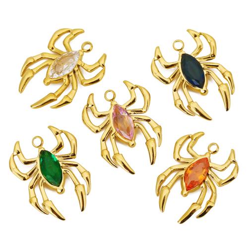 Stainless Steel Animal Pendants, 304 Stainless Steel, Spider, plated, DIY & micro pave cubic zirconia, more colors for choice, 3PCs/Bag, Sold By Bag