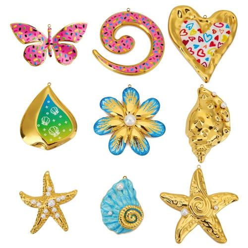 Stainless Steel Pendants, 304 Stainless Steel, with Plastic Pearl, plated, DIY & enamel, more colors for choice, 3PCs/Bag, Sold By Bag