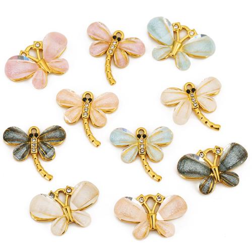 Stainless Steel Animal Pendants, 304 Stainless Steel, with Resin, Butterfly, plated, DIY & micro pave cubic zirconia, more colors for choice, 3PCs/Bag, Sold By Bag