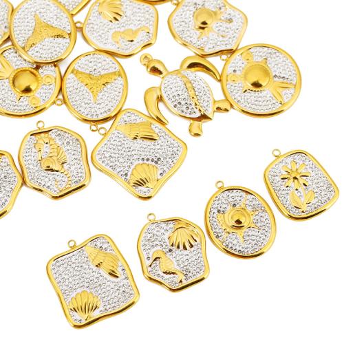 Stainless Steel Pendants, 304 Stainless Steel, plated, DIY & with rhinestone, more colors for choice, 4PCs/Bag, Sold By Bag