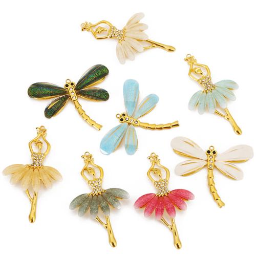 Stainless Steel Pendants, 304 Stainless Steel, with Resin, plated, DIY & with rhinestone, more colors for choice, 4PCs/Bag, Sold By Bag