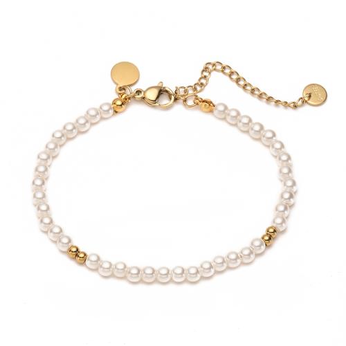 304 Stainless Steel Bracelet, with Plastic Pearl, 18K gold plated, fashion jewelry & for woman, Sold By PC