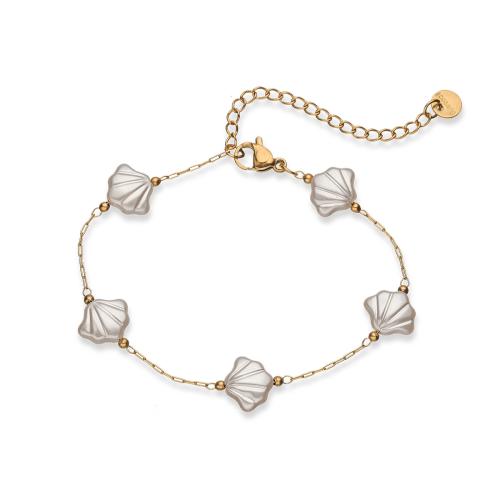 304 Stainless Steel Bracelet, with White Shell, gold color plated, different styles for choice & for woman, Sold By PC