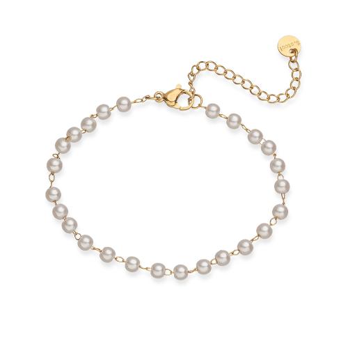 304 Stainless Steel Bracelet, with Plastic Pearl, gold color plated, different styles for choice & for woman, Sold By PC