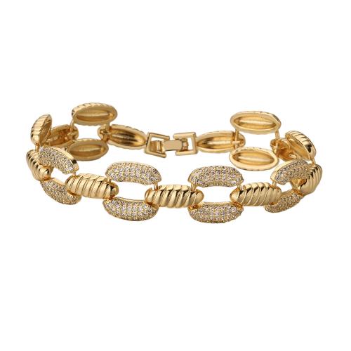 Brass Bracelet, 18K gold plated, micro pave cubic zirconia & for woman, Sold By PC