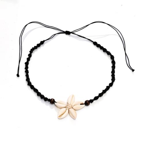 Shell Necklace, with Polyester Cord & Wood, Flower, handmade, adjustable & for woman, more colors for choice, Length:Approx 24.4 Inch, Sold By PC