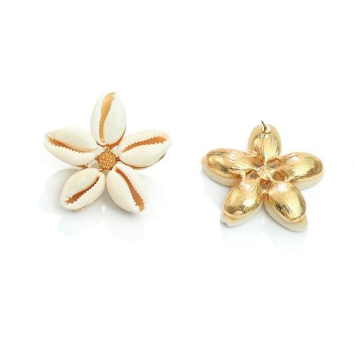 Tibetan Style Drop Earring, with Shell, Flower, gold color plated, fashion jewelry & for woman, 45x45mm, Sold By Pair