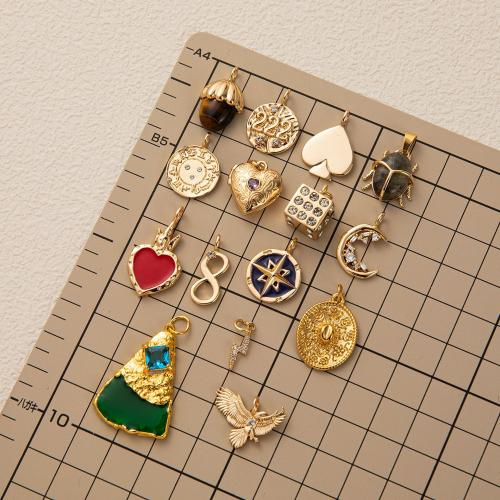 Латунные ювелирные кулоны, Латунь, с Природный камень, Другое покрытие, DIY & эмаль & со стразами, Много цветов для выбора, 130x70x20mm, продается PC