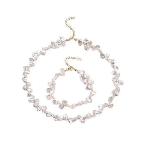 Natural Cultured Freshwater Pearl Jewelry Sets, bracelet & necklace, with Brass, Baroque, plated, fashion jewelry, more colors for choice, 4-5mm, Length:40 cm, Sold By PC
