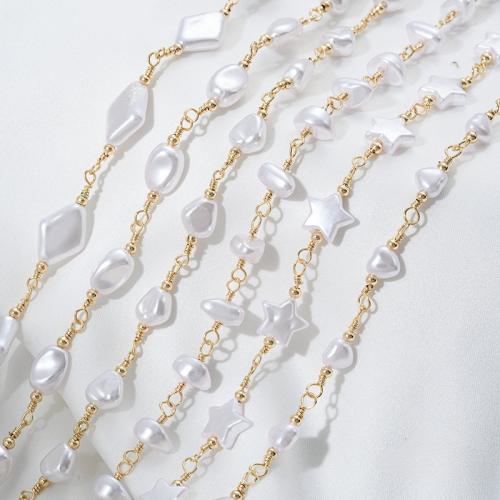 Tibetan Style Chain, with Plastic Pearl, gold color plated, DIY, more colors for choice, 4-13mm, Sold Per 50 cm Strand