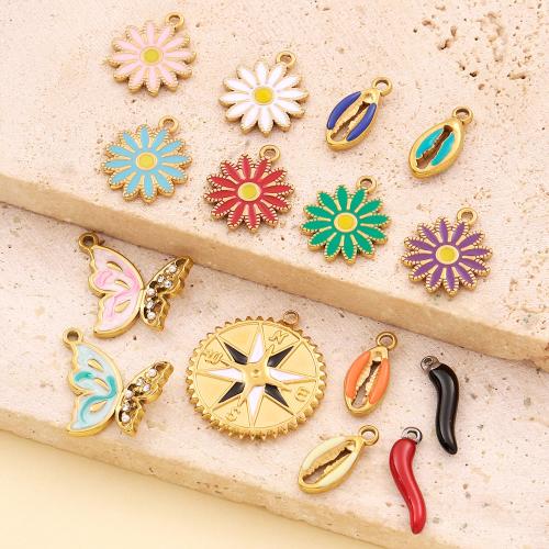 Stainless Steel Pendants, 304 Stainless Steel, gold color plated, DIY & enamel & with rhinestone, more colors for choice, 5PCs/Bag, Sold By Bag