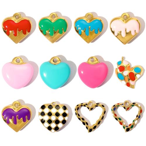 Stainless Steel Heart Pendants, 304 Stainless Steel, gold color plated, DIY & enamel, more colors for choice, 5PCs/Bag, Sold By Bag