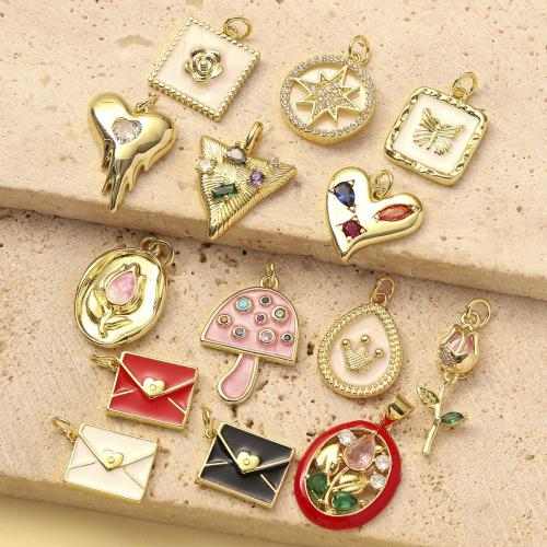 Stainless Steel Pendants, Brass, with Shell, plated, DIY & micro pave cubic zirconia & enamel, more colors for choice, 3PCs/Bag, Sold By Bag