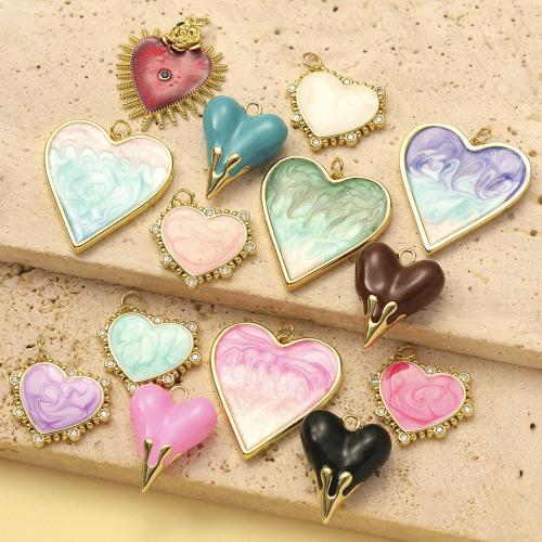 Stainless Steel Heart Pendants, Brass, plated, DIY & micro pave cubic zirconia & enamel, more colors for choice, 3PCs/Bag, Sold By Bag