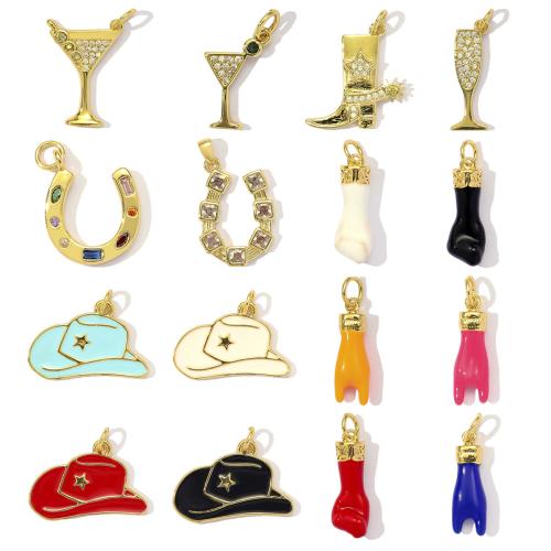 Stainless Steel Pendants, Brass, plated, DIY & micro pave cubic zirconia & enamel, more colors for choice, 3PCs/Bag, Sold By Bag