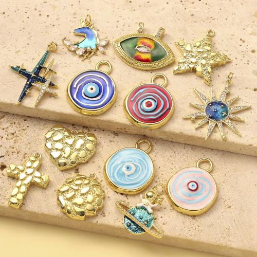 Stainless Steel Pendants, Brass, plated, DIY & micro pave cubic zirconia & enamel, more colors for choice, 3PCs/Bag, Sold By Bag