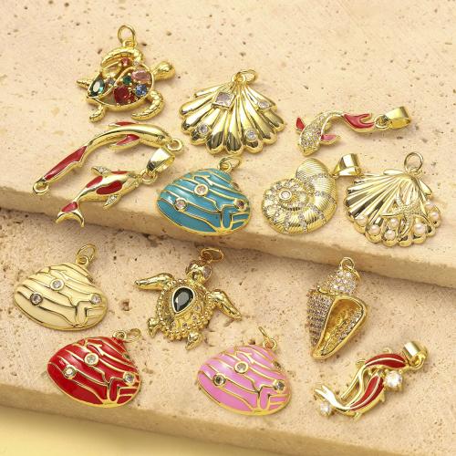 Stainless Steel Animal Pendants, Brass, with Plastic Pearl, plated, DIY & micro pave cubic zirconia & enamel, more colors for choice, 3PCs/Bag, Sold By Bag
