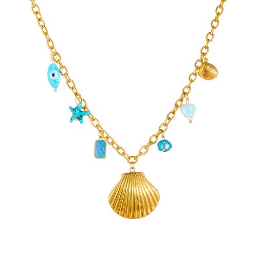 Stainless Steel Jewelry Necklace, 304 Stainless Steel, with Resin & Acrylic, plated, fashion jewelry & for woman, golden, Sold By PC