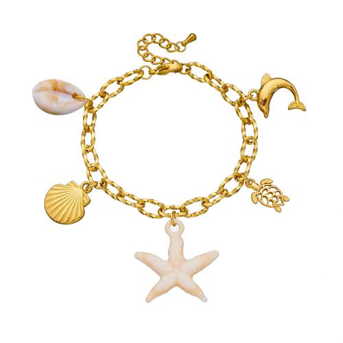 Stainless Steel Jewelry Bracelet, 304 Stainless Steel, with Resin & Acrylic, plated, fashion jewelry & for woman, golden, Sold By PC