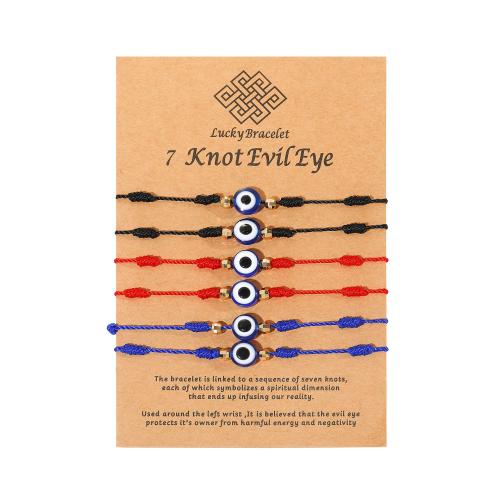 Bracelet Evil Eye bijoux, Acier inoxydable 304, avec Fil de coton & perle de plastique & Acrylique, Placage de couleur d'or, pour femme & émail & creux, Vendu par PC