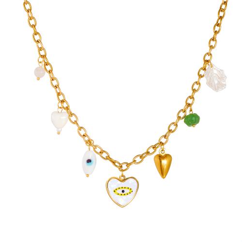 Stainless Steel Jewelry Necklace, 304 Stainless Steel, with Resin & Acrylic, plated, fashion jewelry & for woman & enamel, golden, Sold By PC