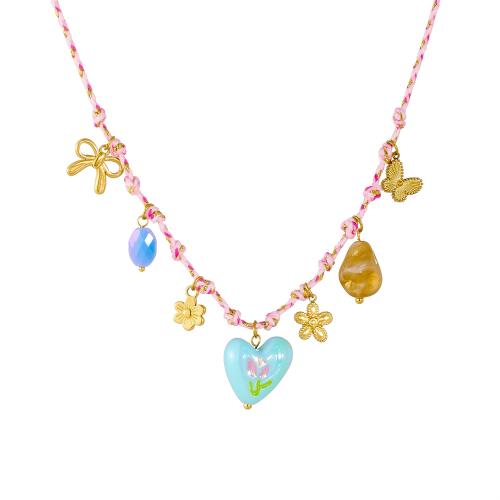 Ожерелье из нержавеющей стали , Нержавеющая сталь 304, с Хлопковая нить & канифоль & Акрил, плакирован золотом, ювелирные изделия моды & Женский & эмаль, продается PC