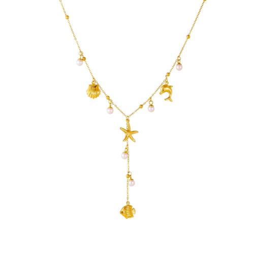 Ожерелье из нержавеющей стали , Нержавеющая сталь 304, с Пластиковая жемчужина, Другое покрытие, ювелирные изделия моды & разные стили для выбора & Женский, Золотой, продается PC