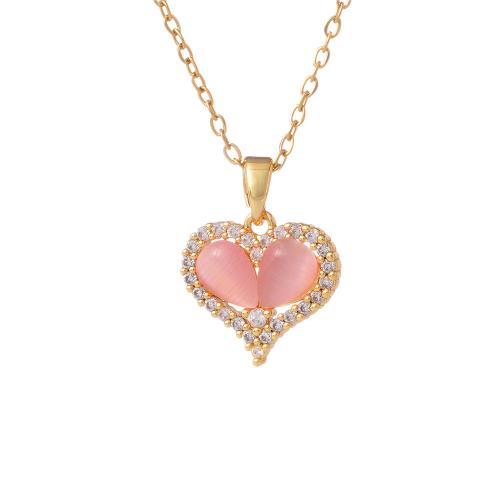 Cubic Zircon Micro Pave Brass Necklace, with Cats Eye, plated, fashion jewelry & micro pave cubic zirconia & for woman, more colors for choice, Sold By PC