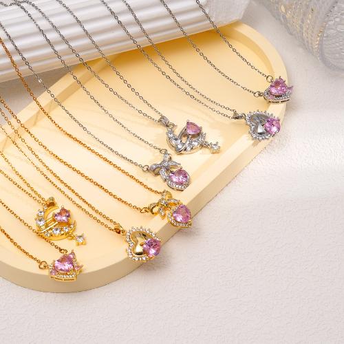Cubic Zircon Micro Pave Brass Necklace, plated, different styles for choice & micro pave cubic zirconia & for woman, more colors for choice, Sold By PC