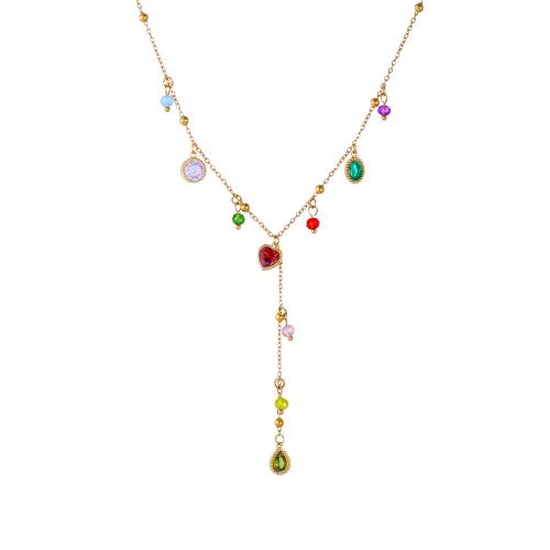 Stainless Steel Jewelry Necklace, 304 Stainless Steel, with Glass, gold color plated, fashion jewelry & for woman & with rhinestone, Sold By PC