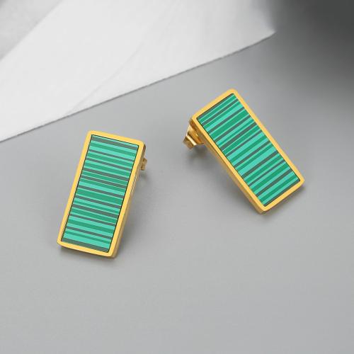 Stainless Steel Stud Earrings, 304 Stainless Steel, with Acrylic, Rectangle, plated, fashion jewelry & for woman, golden, 10x20mm, Sold By Pair