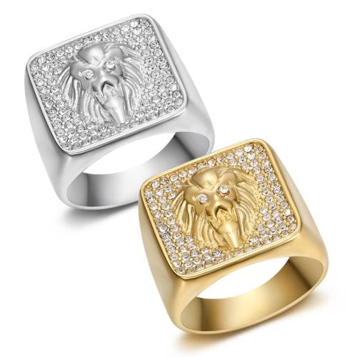 Rhinestone Stainless Steel Finger Ring, 304 Stainless Steel, plated, different size for choice & for man & with rhinestone, more colors for choice, Sold By PC