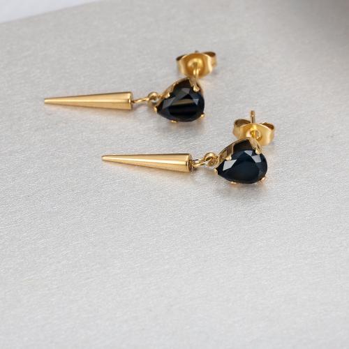 Stainless Steel Drop Earring, 304 Stainless Steel, with Cubic Zirconia, plated, fashion jewelry & for woman, golden, Sold By PC
