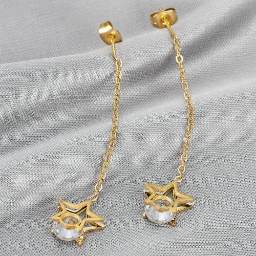 Stainless Steel Drop Earring, 304 Stainless Steel, with Cubic Zirconia, plated, fashion jewelry & for woman & hollow, golden, Sold By Pair