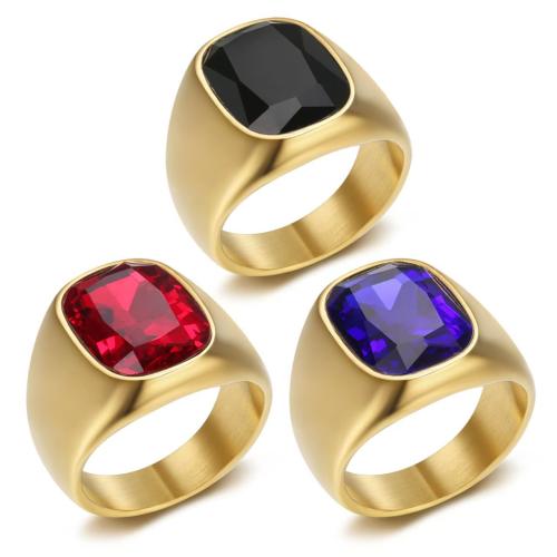 Cubic Zirconia Stainless Steel Finger Ring, 304 Stainless Steel, with Cubic Zirconia, gold color plated, fashion jewelry & different size for choice & for man, more colors for choice, Sold By PC