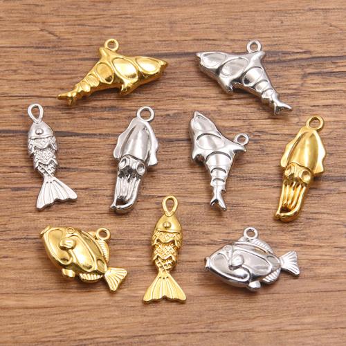 Stainless Steel Animal Pendants, 304 Stainless Steel, Fish, plated, DIY, more colors for choice, 10PCs/Bag, Sold By Bag