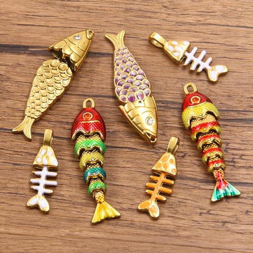 Stainless Steel Animal Pendants, 304 Stainless Steel, Fish, plated, DIY & enamel, more colors for choice, 100PCs/Bag, Sold By Bag