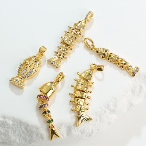 Cubic Zirconia Micro Pave Brass Pendant, Fish, plated, DIY & micro pave cubic zirconia, more colors for choice, nickel, lead & cadmium free, Sold By PC