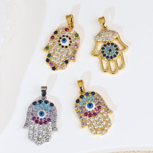 Evil Eye Pendants, Brass, Hand, plated, DIY & micro pave cubic zirconia, more colors for choice, nickel, lead & cadmium free, Sold By PC