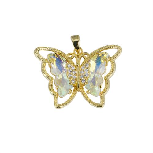Pendentifs cristal, laiton, avec cristal, papillon, Placage, DIY & pavé de micro zircon, plus de couleurs à choisir, protéger l'environnement, sans nickel, plomb et cadmium, Vendu par PC