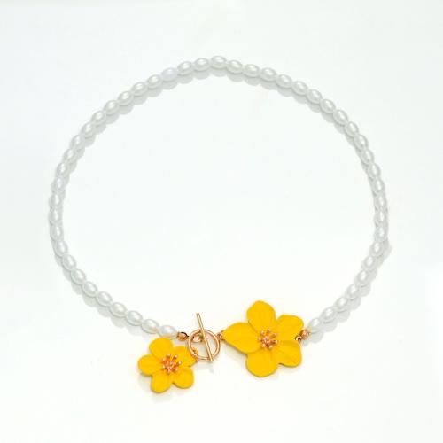 Tibetan Style Necklace, with Plastic Pearl, Flower, gold color plated, fashion jewelry & for woman, more colors for choice, Length:Approx 19.3 Inch, Sold By PC