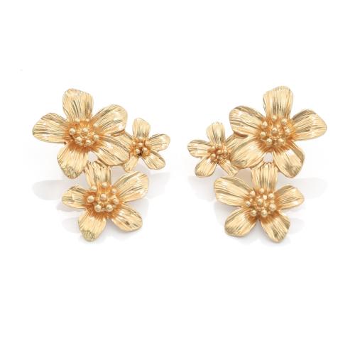 alliage de zinc boucle d oreille dormeuse, fleur, Placage, bijoux de mode & pour femme, plus de couleurs à choisir, 37x45mm, Vendu par paire