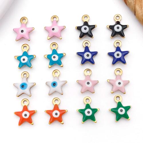 Pendentifs mauvais oeil, Acier inoxydable 304, étoile, Placage de couleur d'or, DIY & émail, plus de couleurs à choisir, 9x10mm, Vendu par PC