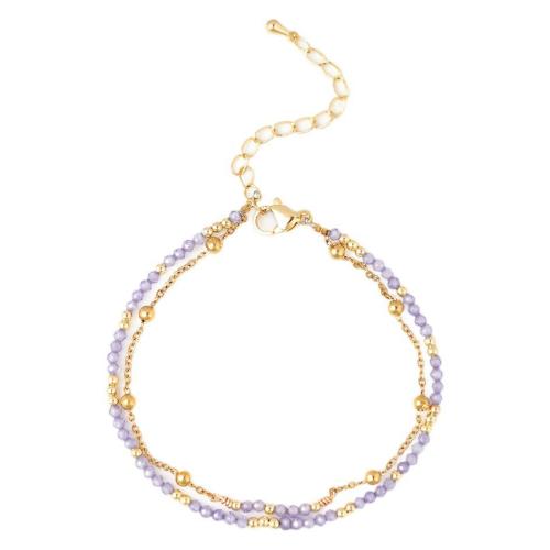 Natural Stone Bracelet, with Tibetan Style, gold color plated, Double Layer & Bohemian style & for woman, more colors for choice, Length:Approx 6.5-6.7 Inch, Sold By PC