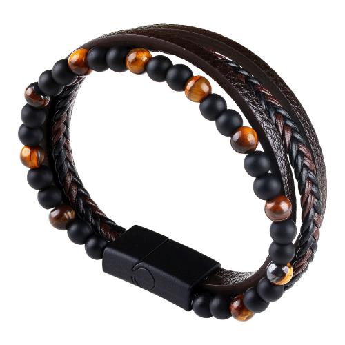Gemstone Bracelet, with PU Leather, handmade, multilayer & different materials for choice & for man, Sold By PC