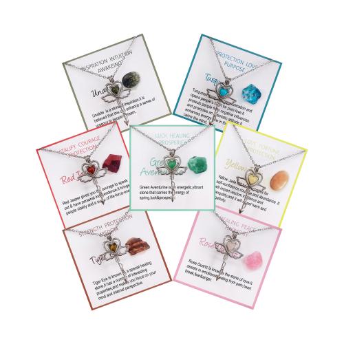 304 Stainless Steel Necklace, with Gemstone & Brass, plated, different materials for choice & Unisex & oval chain, Length:Approx 17.7 Inch, Sold By PC