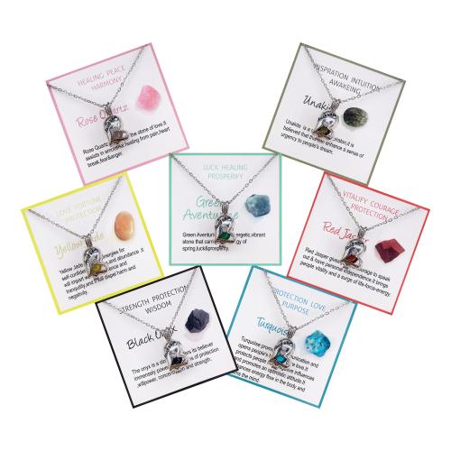 304 Stainless Steel Necklace, with Gemstone, Heart, platinum color plated, different materials for choice & Unisex & oval chain & with rhinestone, Length:Approx 17.7 Inch, Sold By PC