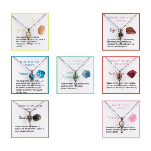 304 Stainless Steel Necklace, with Gemstone & Brass, Hot Balloon, platinum color plated, different materials for choice & Unisex & oval chain, Length:Approx 17.7 Inch, Sold By PC