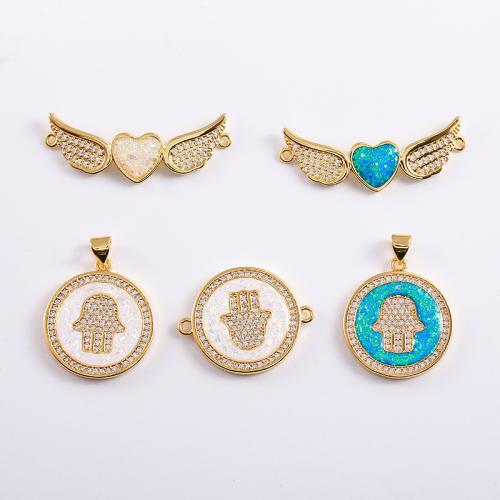 Cubic Zirconia Micro Pave Brass Connector, with Opal, plated, DIY & micro pave cubic zirconia, more colors for choice, nickel, lead & cadmium free, 10x10x10mm, Sold By PC