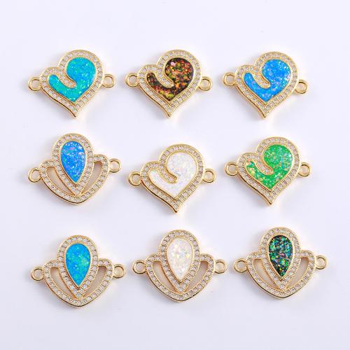 Cubic Zirconia Micro Pave Brass Connector, with Opal, plated, DIY & micro pave cubic zirconia, more colors for choice, nickel, lead & cadmium free, 10x10x10mm, 5PCs/Bag, Sold By Bag